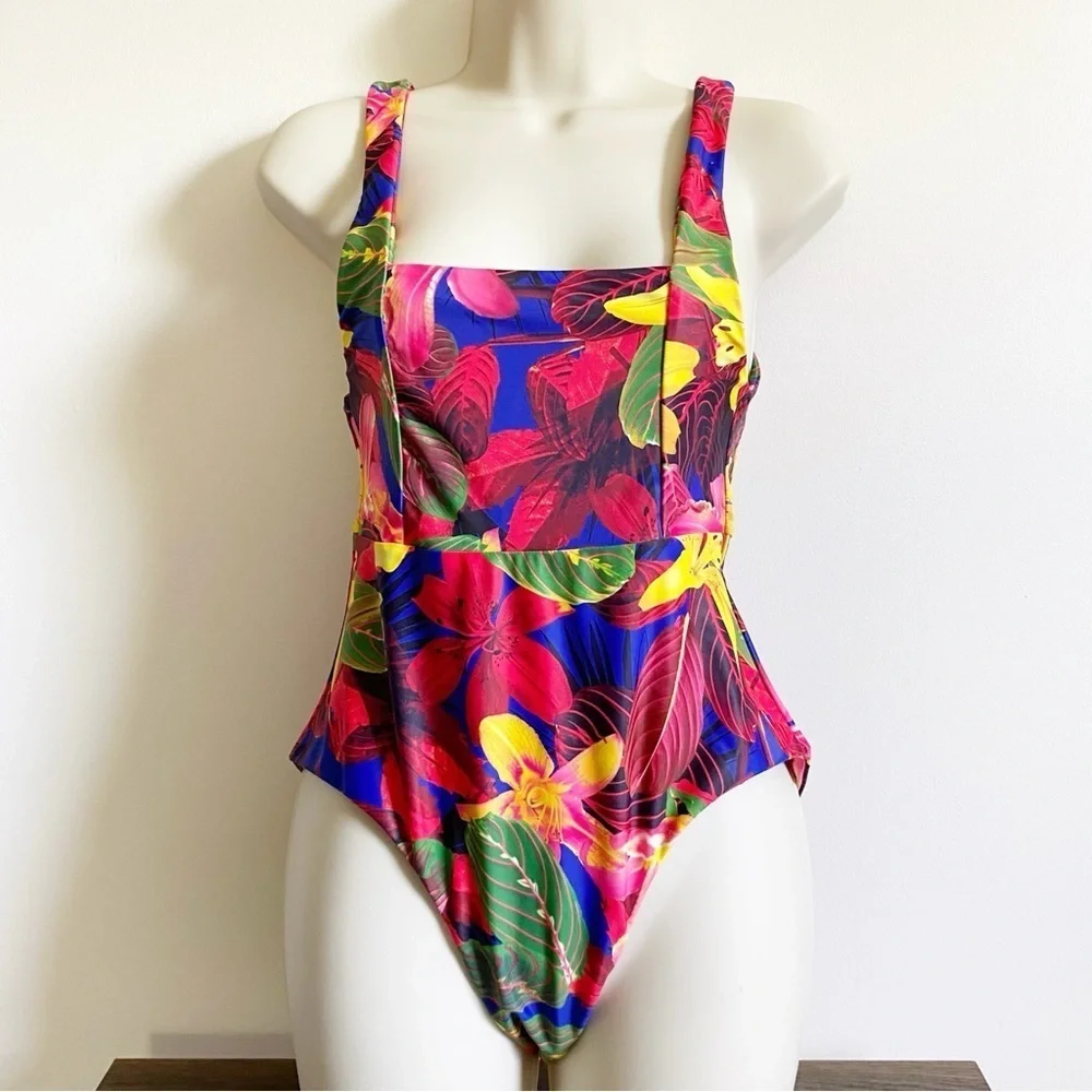 NWOT Khongboon Swim Tropical Floral One Piece Swimsuit Size Small